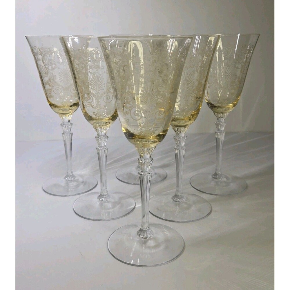 Set Of 6 Fostoria Versailles Topaz Yellow Water Goblets Glasses Wine 8.25"
